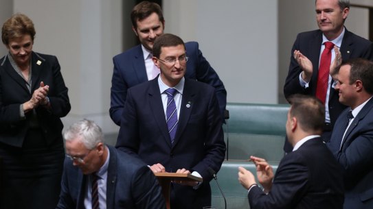 Mr Leeser is congratulated by other MPs after delivering his first speech.