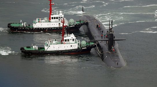 The nuclear-powered submarine USS Michigan at Busan in South Korea on April 25.