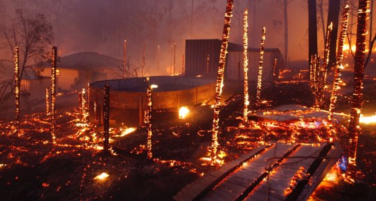 Burning properties in Rainbow Flat after fire from the Hillville Fire broke containment lines and crossed the Pacific Highway. Several homes and countless structures were lost in the area.  