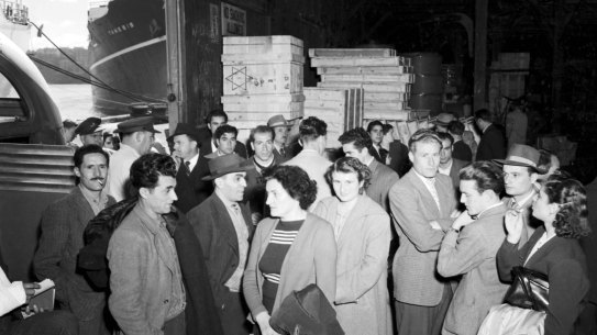 Italian migrants arrive in Sydney in 1950.
