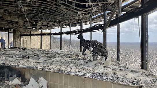 The kangaroo sculpture 'Sunshine', made from reclaimed tractor parts, survived the fire. 
