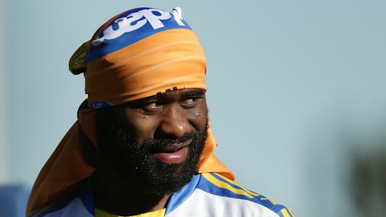 Back in the fold: Semi Radradra at Parramatta Eels training on Friday. 