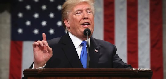 President Donald Trump delivers his first State of the Union address in the House chamber of the Capitol building