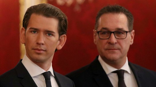 Austrian Chancellor Sebastian Kurz, left, and Heinz-Christian Strache, chairman of the right-wing Freedom Party, at the Hofburg palace in Vienna last weekend.