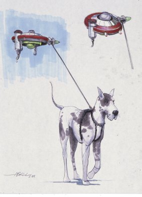 A design from Back to the Future, Part II that anticipated dog-walking drones.