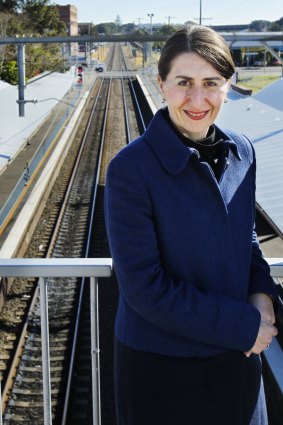 Back to the drawing board: Gladys Berejiklian, Minister for Transport, at Wickham train station. 
