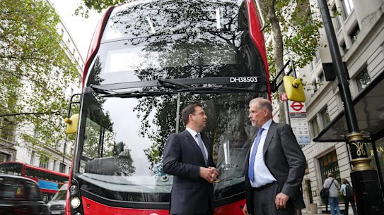 Trade Minister Steve Ciobo and Tower Transit director Neil Smith. 