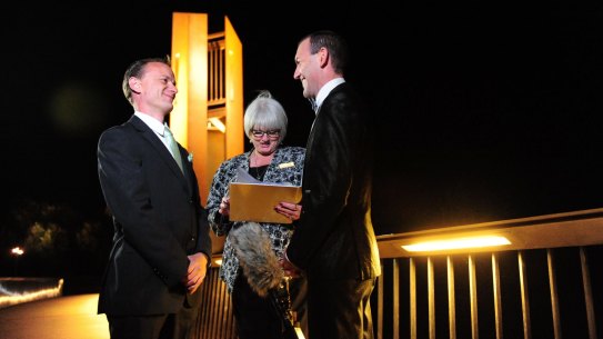 Four years later: Joel Player and Alan Wright marry on December 7 2013.