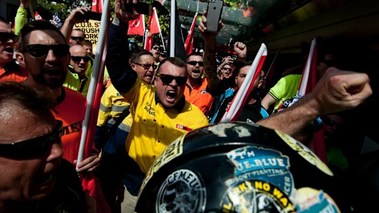 Unionists marched to CUB's Brisbane office in James Street.