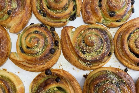 Blanc Bakery's chocolate pistachio pastry scrolls.