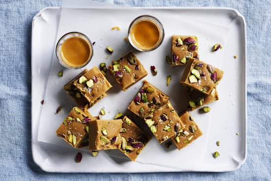 Adam Liaw's cardamom and pistachio fudge.