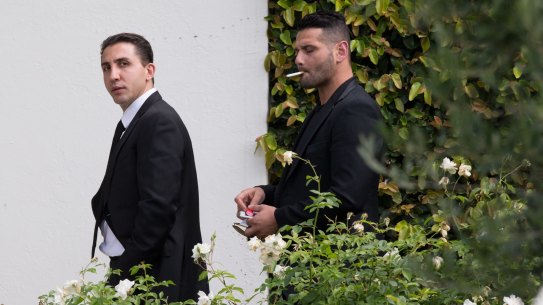 Made then unmade: Brunswick organised crime boss Rocco Arico (left) at a funeral in 2016.