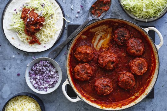 Mexican meatballs ready to be rolled up in tortillas.