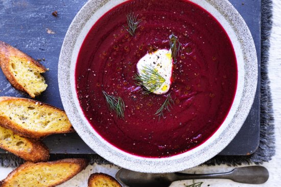 Borscht with buttered bread.