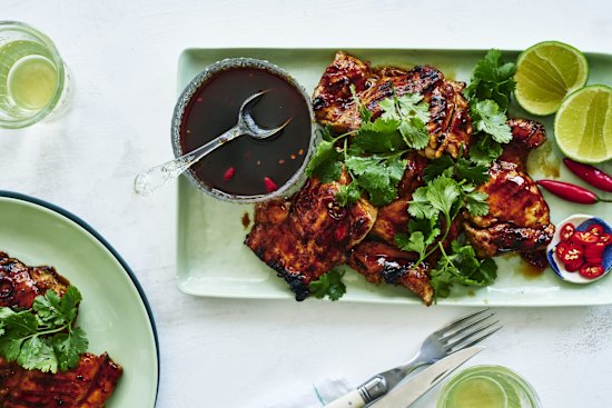 Barbecued chicken with oyster sauce dressing.