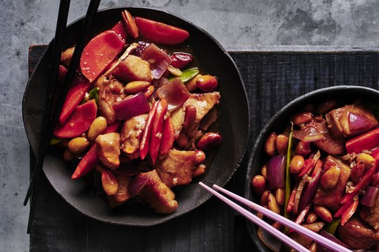 Chinese almond chicken stir-fry.