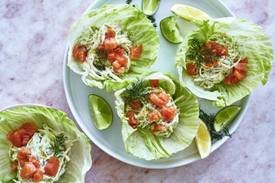 Salmon and dill lettuce cups.