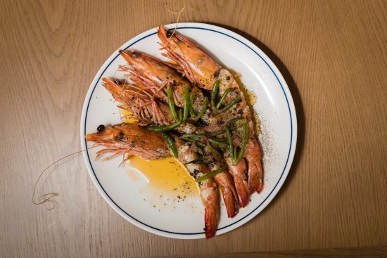 Wild and native: Grilled prawns with kelp butter and sea lettuce.