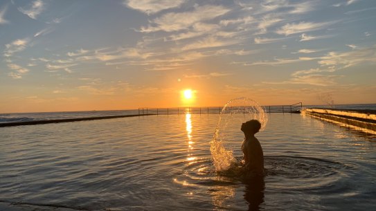 Sam, an early swimmer at Austinmer beach in Wollongong. Photo taken at sunrise with the new Apple iPhone Xs Max

