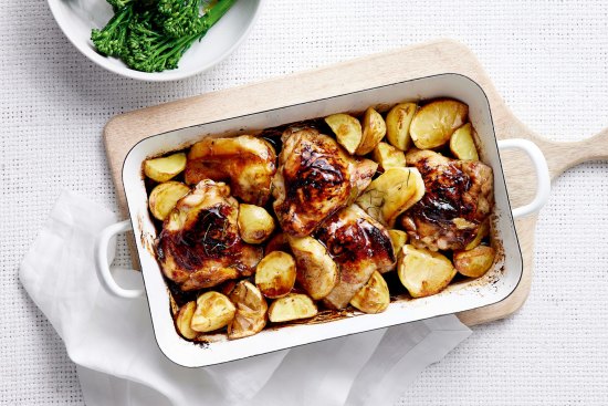 Vegemite chicken tray bake is simple to prepare and requires minimal washing up.
