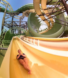 Slitherines: the worlds first duel waterslides within a waterslide at Aquaventure Waterpark.
