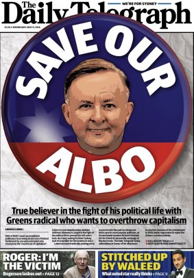 The Daily Telegraph's May 11 front page featuring Anthony Albanese.