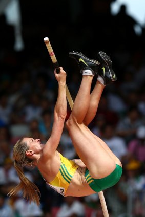 Flying high:  Alana Boyd during one of her vaults in qualifying.