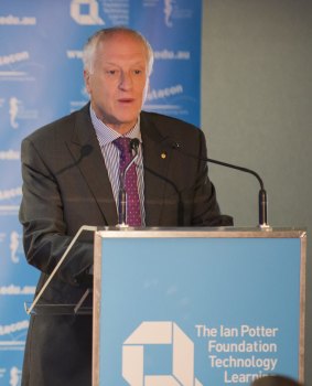 Questacon advisory council chairman Leon Kempler speaks at the opening of the Ian Potter Foundation Technology Centre.

