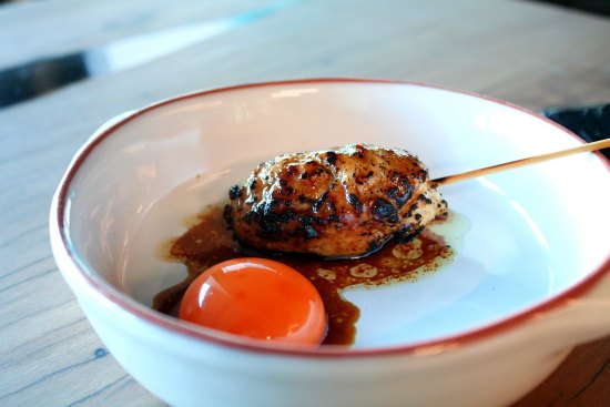 On the menu: Tsukune, egg yolk ($6).