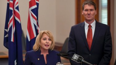 Cory Bernardi with his new Australian Conservatives recruit, Victorian state parliamentarian Rachel Carling-Jenkins.