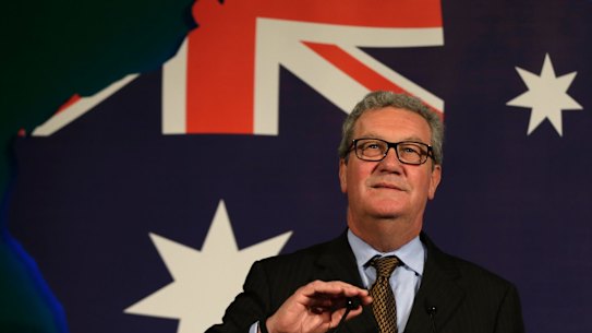Australian high commissioner Alexander Downer speaking at the Australian high commission in London.