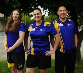 Competing in the 2016 Australian Deaf Games held in Adelaide are from left, Sarah Ashleigh,16 of Farrer (netball and athletics), Chloe Nash,29 of Conder (netball and touch football) and Michael Louey,47 of Casey (table tennis).