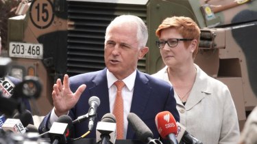 Malcolm Turnbull and Defence Minister Marise Payne visit weapon-maker Thales last month.