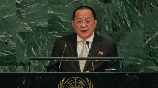North Korea Minister for Foreign Affairs Ri Yong Ho speaks during the 72nd session of the United Nations General Assembly in New York.