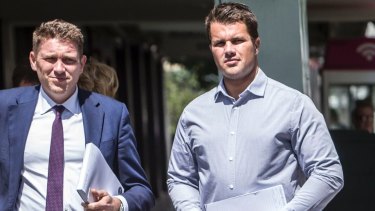 Gable Tostee, right, arrives at the Supreme Court for the second day of his murder trial. 