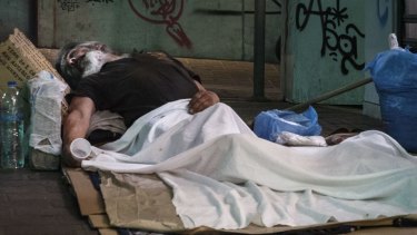 Homeless in central Athens: Many Greeks are worried about the future.