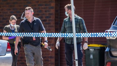Police at the accused man's family home in Werribee on Tuesday.