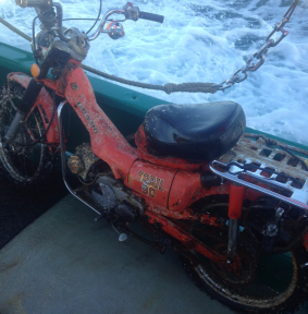 The postie bike that was found by a trawler near Lakes Entrance.