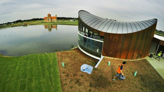 One of the recently completed buildings at Bunurong overlooking the park's new lake. 