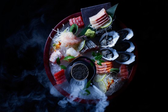 Swapping postcodes: Sashimi platter with caviar.