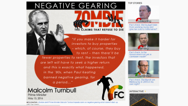 Under scrutiny: Malcolm Turnbull's claims about negative gearing don't stack up, according to Fact Check.