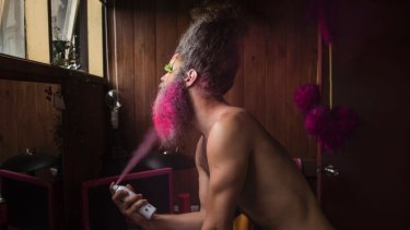 Daniel Newell transforming into Dandrogyny in his North Fitzroy home. 