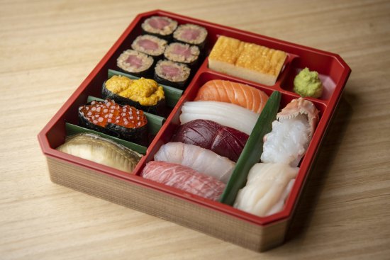 Takeaway luxury: A mixed sushi box from Kuon Omakase in Darling Square.