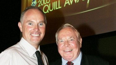 Michael Gordon with his father Harry at the 2005 Quill Awards, where he won the Graham Perkin Award for Australian Journalist of the Year. 