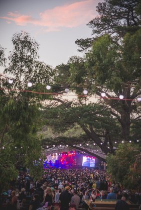 Punters were grateful for the shade of the big trees at the amphitheatre.