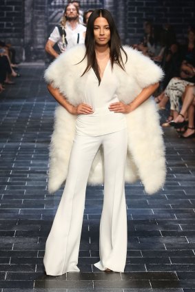 Model behaviour: Jessica Gomes opens the David Jones Autumn/Winter 2015 Collection preview wearing Carla Zampatti.