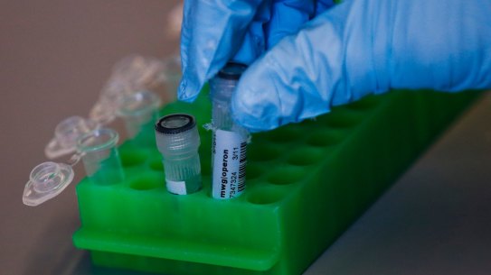 Test tubes of DNA to use for gene editing of stem cells at Lokey Stem Cell lab at Stanford University.