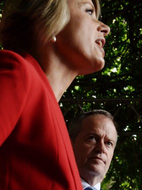 Labor candidate Kristina Keneally with Opposition Leader Bill Shorten. 