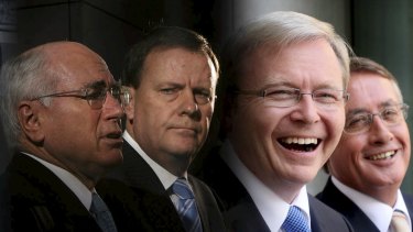 Former Australian prime ministers and treasurers: John Howard & Peter Costello, Kevin Rudd & Wayne Swan.