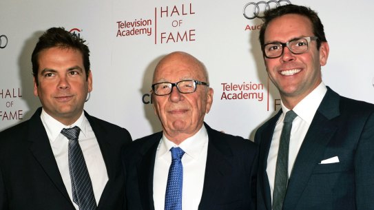 Rupert Murdoch, centre, and his sons, Lachlan, left, and James Murdoch. 